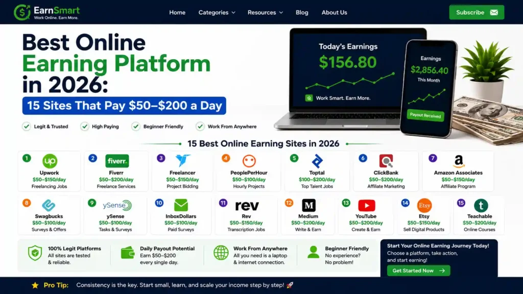 Best Online Earning Platform in 2026 15 Sites That Pay $50–$200 a Day