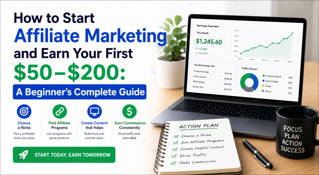 How to Start Affiliate Marketing and Earn Your First $50–$200: A Beginner's Complete Guide
